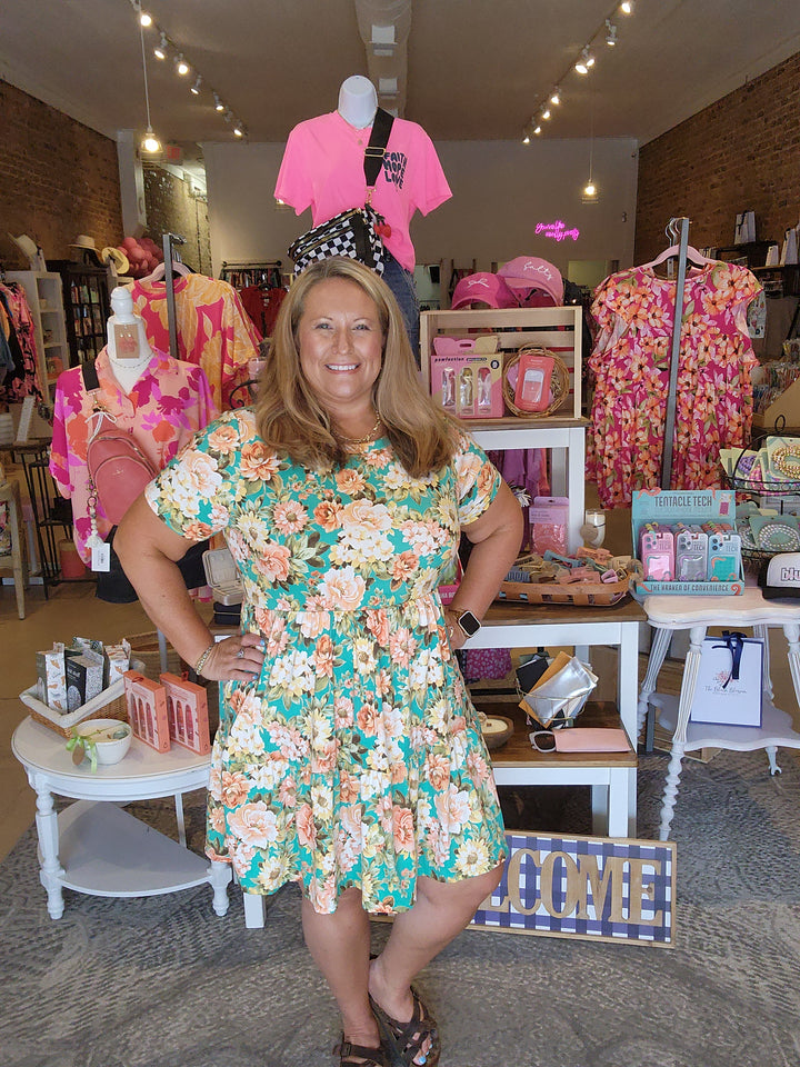 Mint Floral Fit and Flare Dress