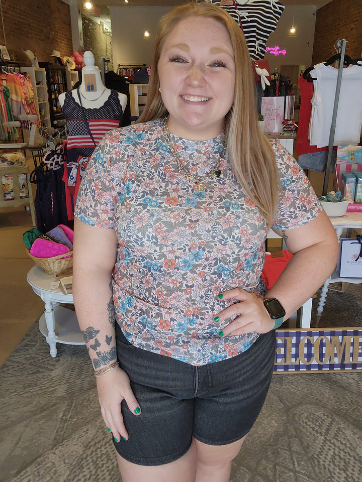 Multi Color Floral Mesh Top