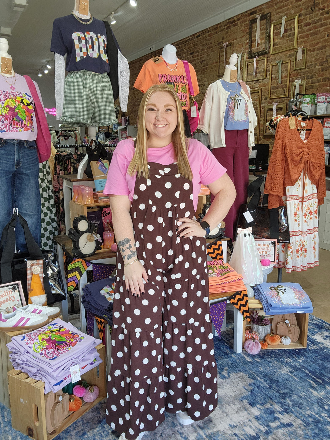 Polka Dot Wide Leg Overalls