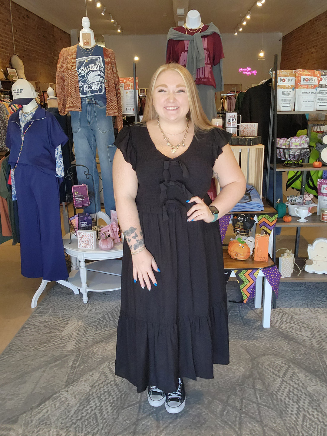 Black Smocked Bow Front Dress
