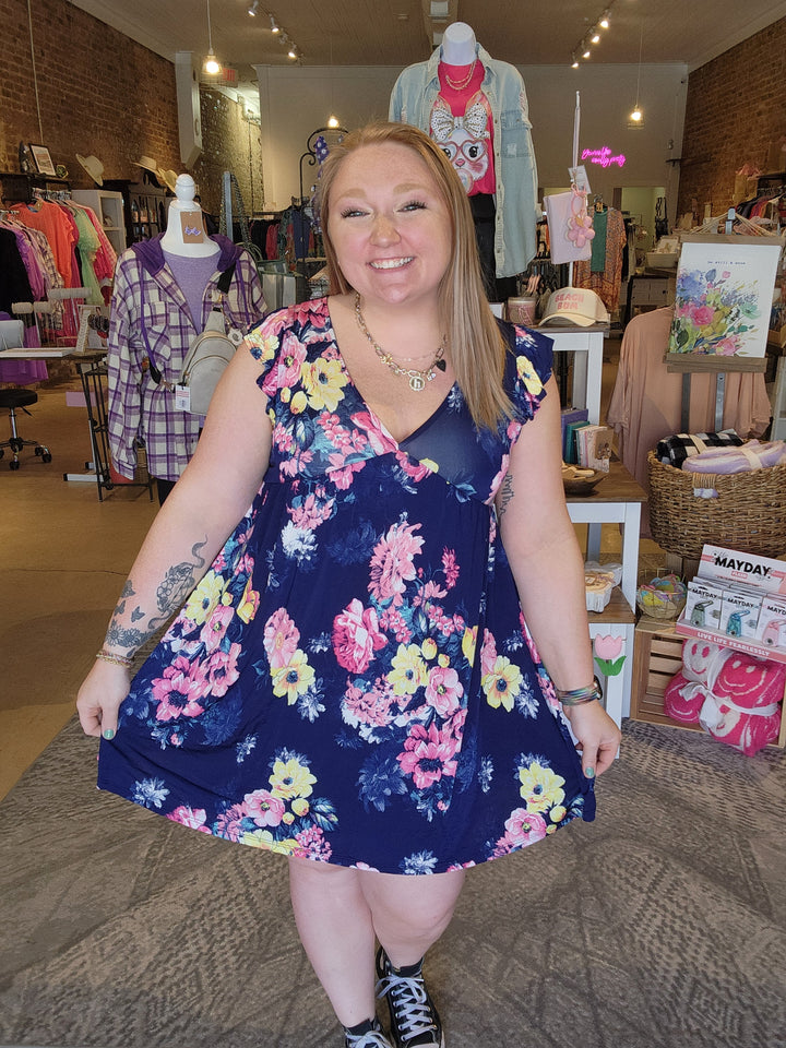 Navy Floral Babydoll Dress