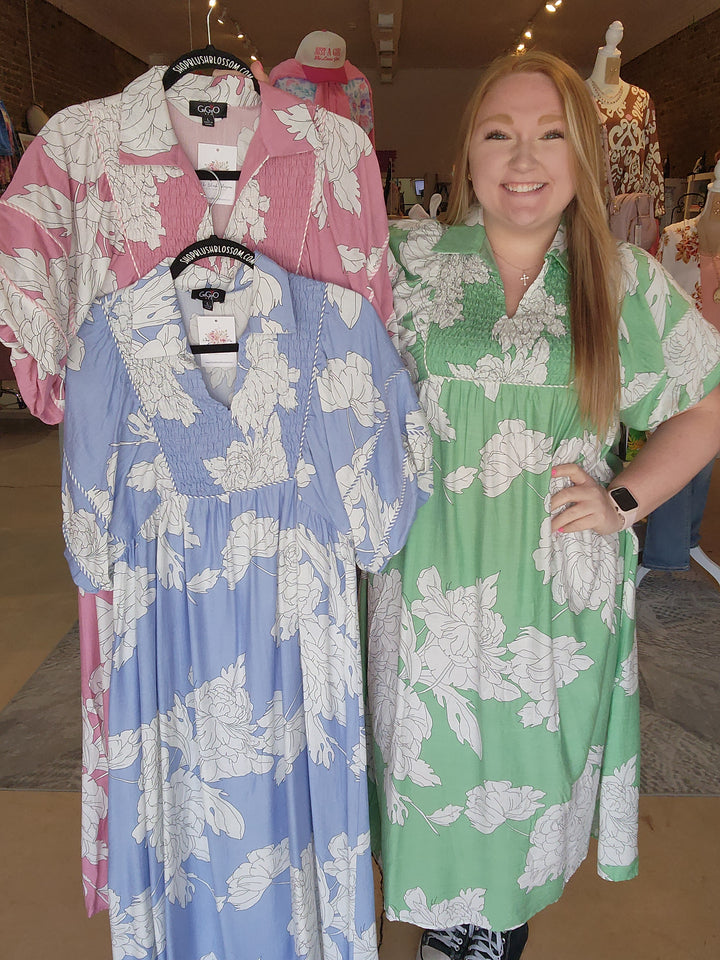 Floral Puff Sleeve Midi Dress