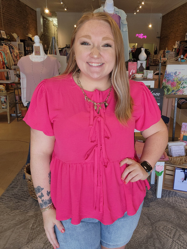 Hot Pink Bow Front Top