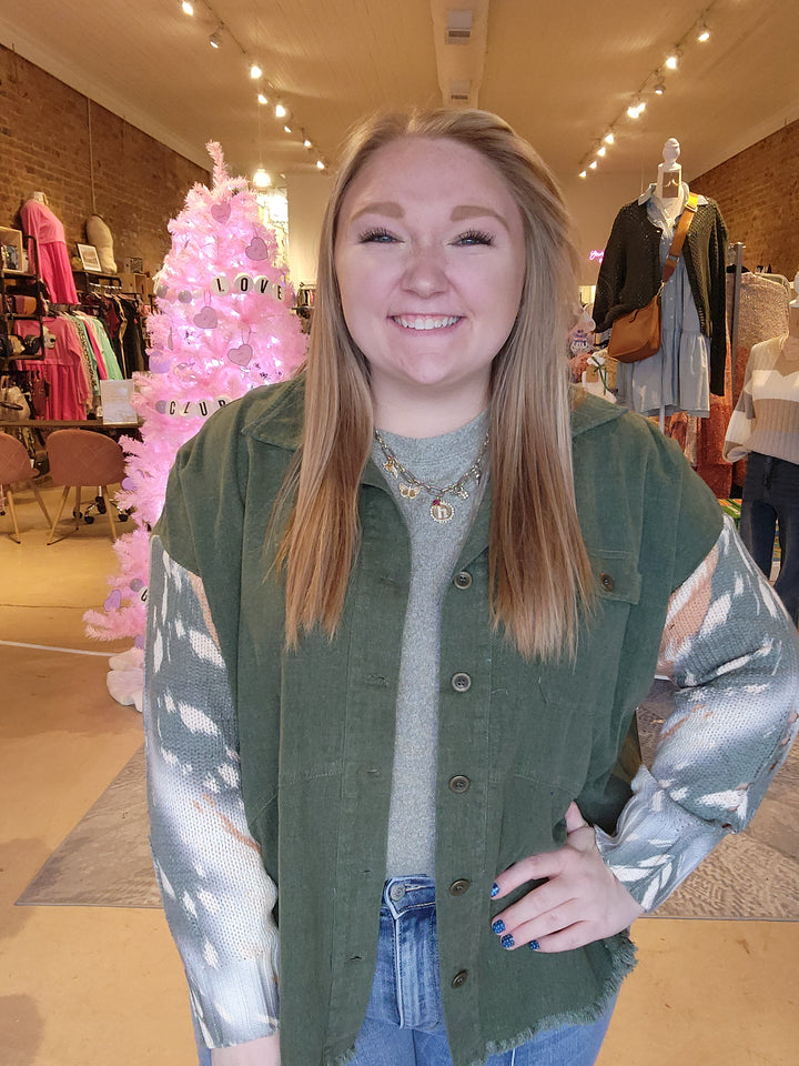 Knit Sleeve Denim Shacket