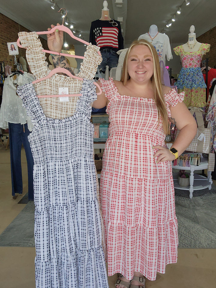 Plaid Smocked Tiered Midi Dress