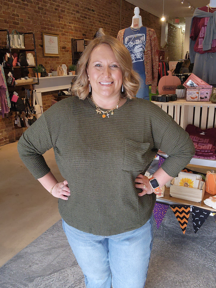 Front Pocket Waffle Top