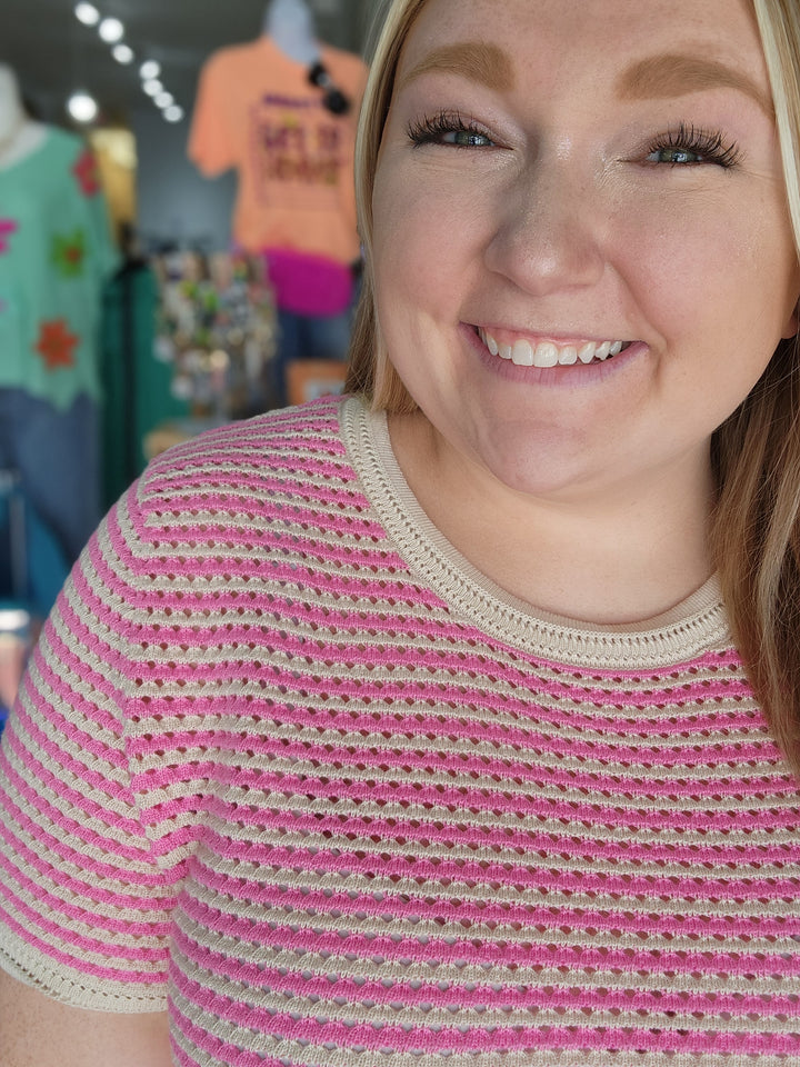 Crew Neck Open Knit Top