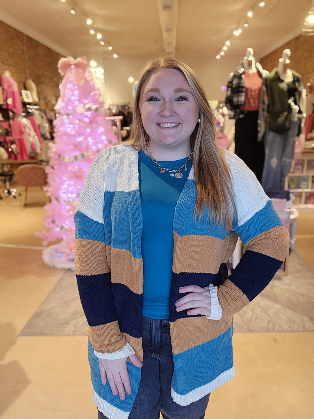 Stripe Chenille Feel Cardigan