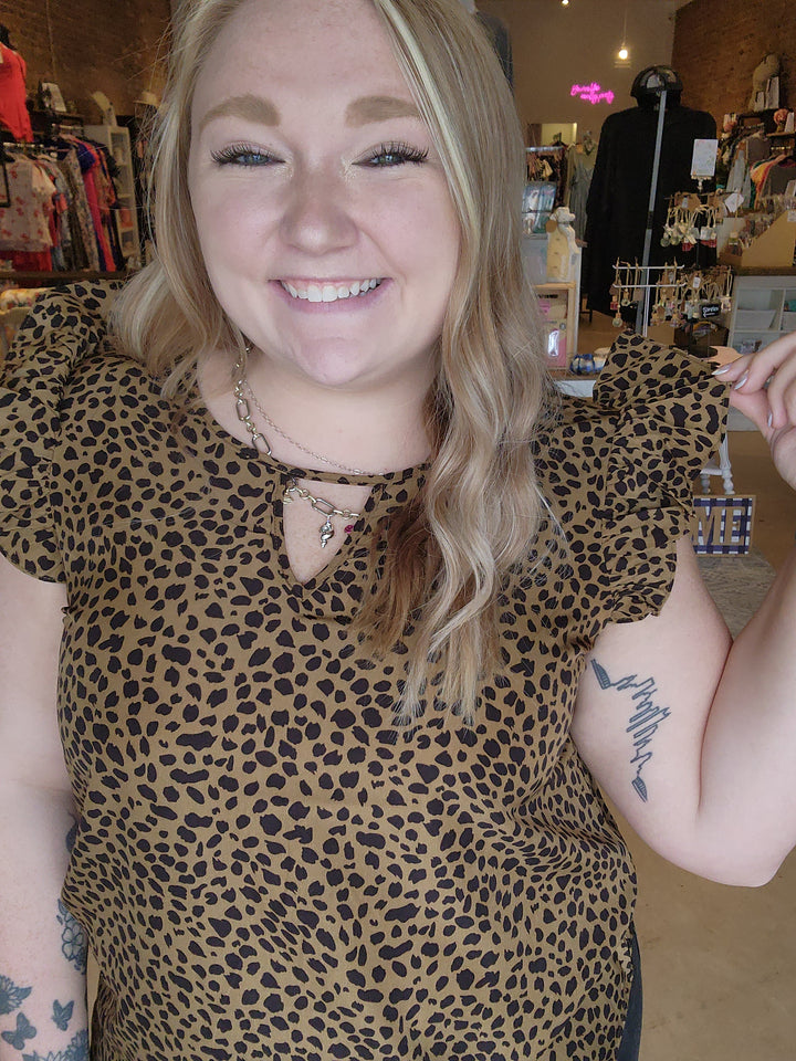 Leopard Ruffle Sleeve Blouse