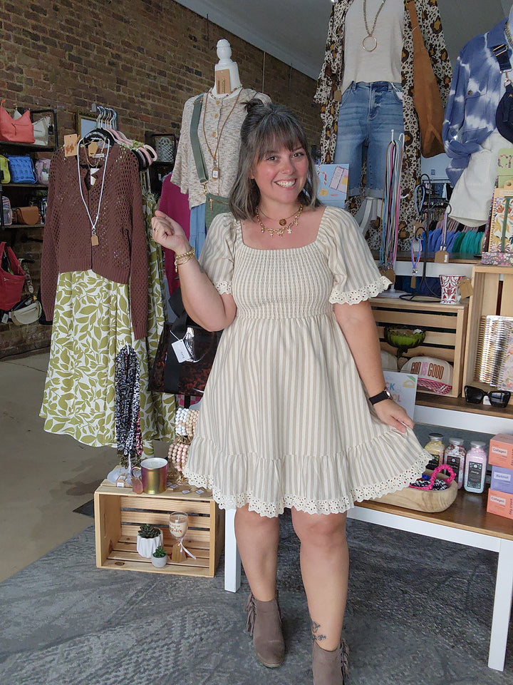 Linen Smocked Eyelet Dress