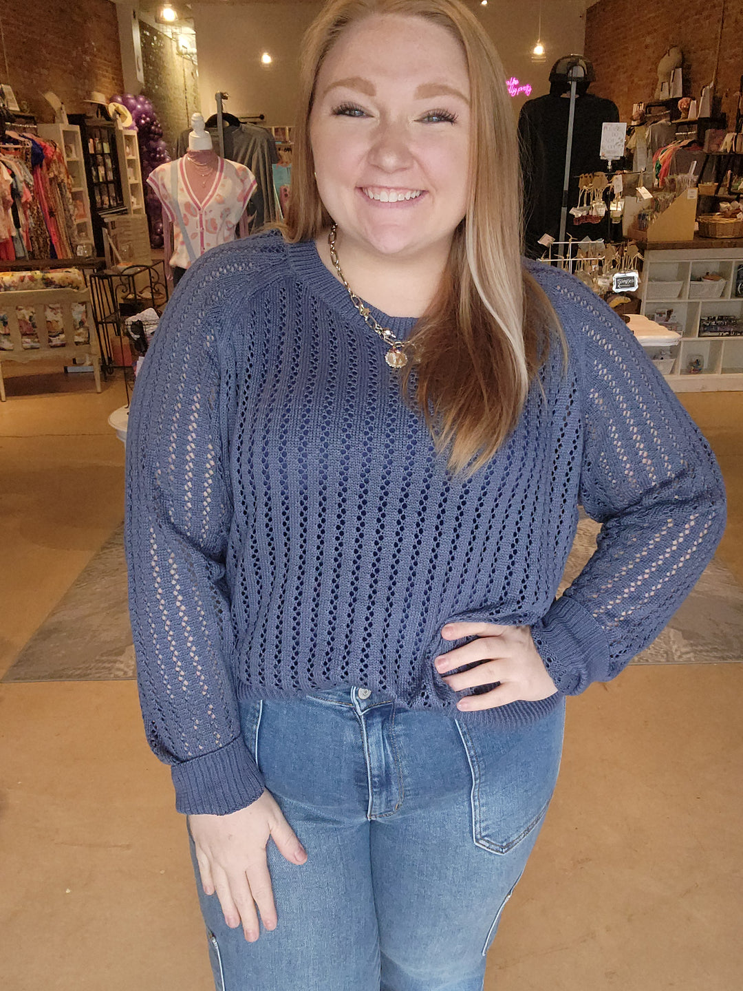 Navy Open Weave Knit