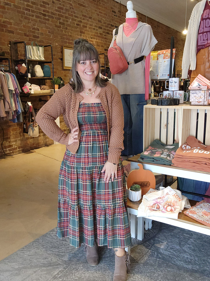 Plaid Smocked Midi Dress