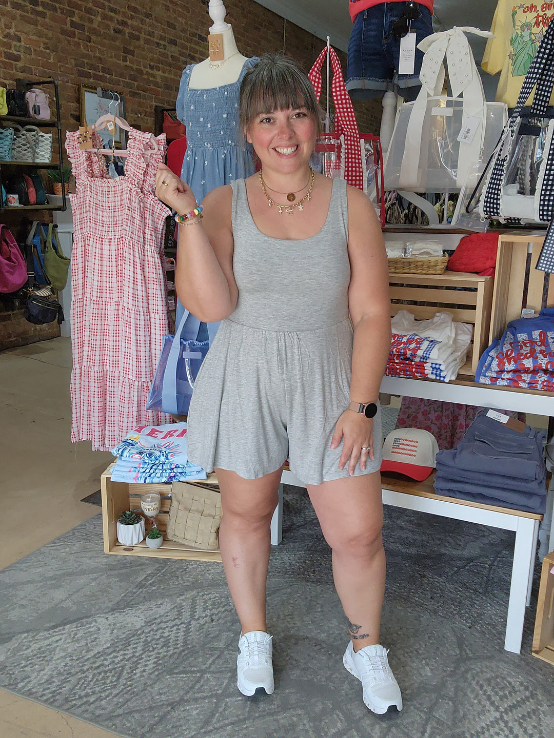 Heather Gray Double Lined Tank Romper