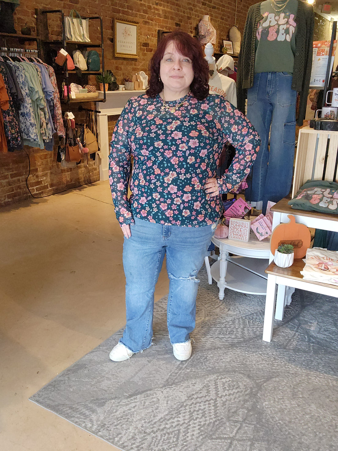 Emerald Floral Mesh Shirt