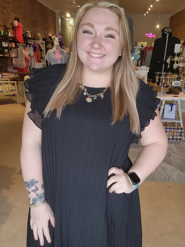 Flutter Sleeve Accordion Dress