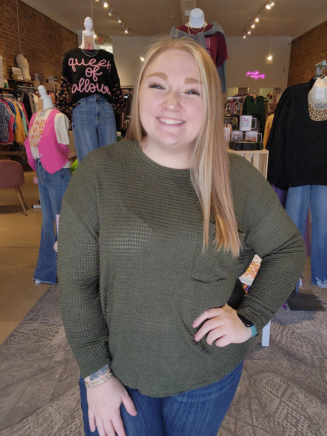 Front Pocket Waffle Top