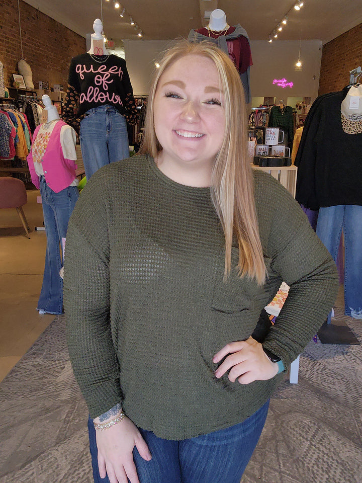 Front Pocket Waffle Top