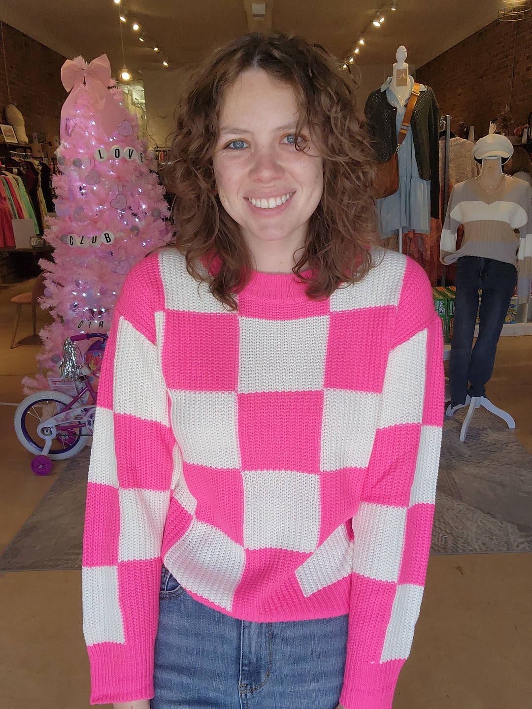 Pink Checkered Sweater