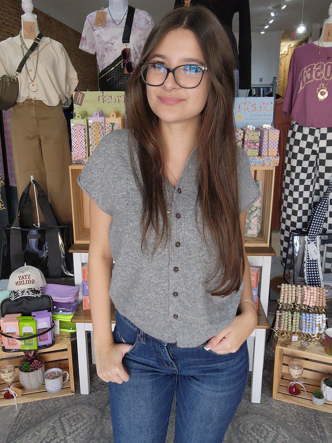 Dark Grey Raw Edge Sleeveless Cardigan