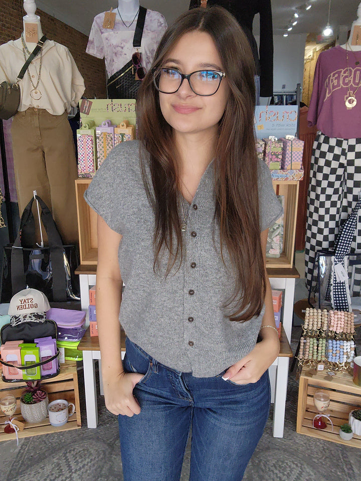 Dark Grey Raw Edge Sleeveless Cardigan