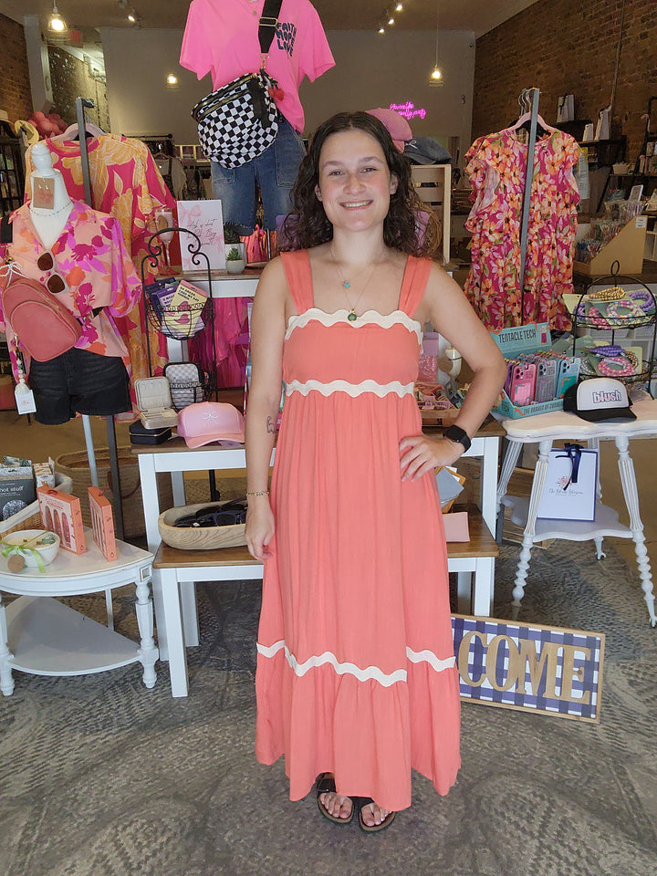 Coral Rik Rack Midi Dress