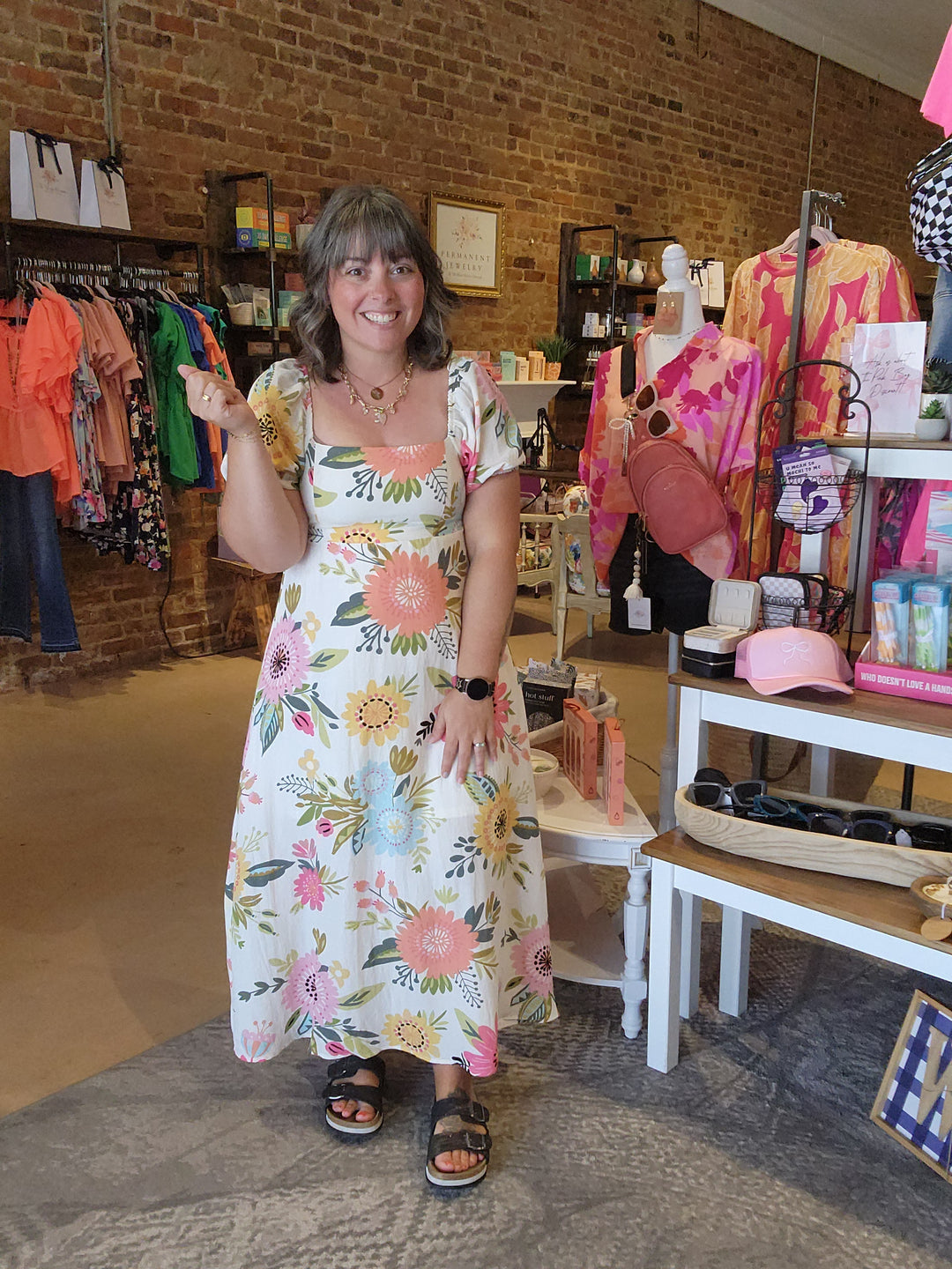 Floral Puff Sleeve Midi Dress