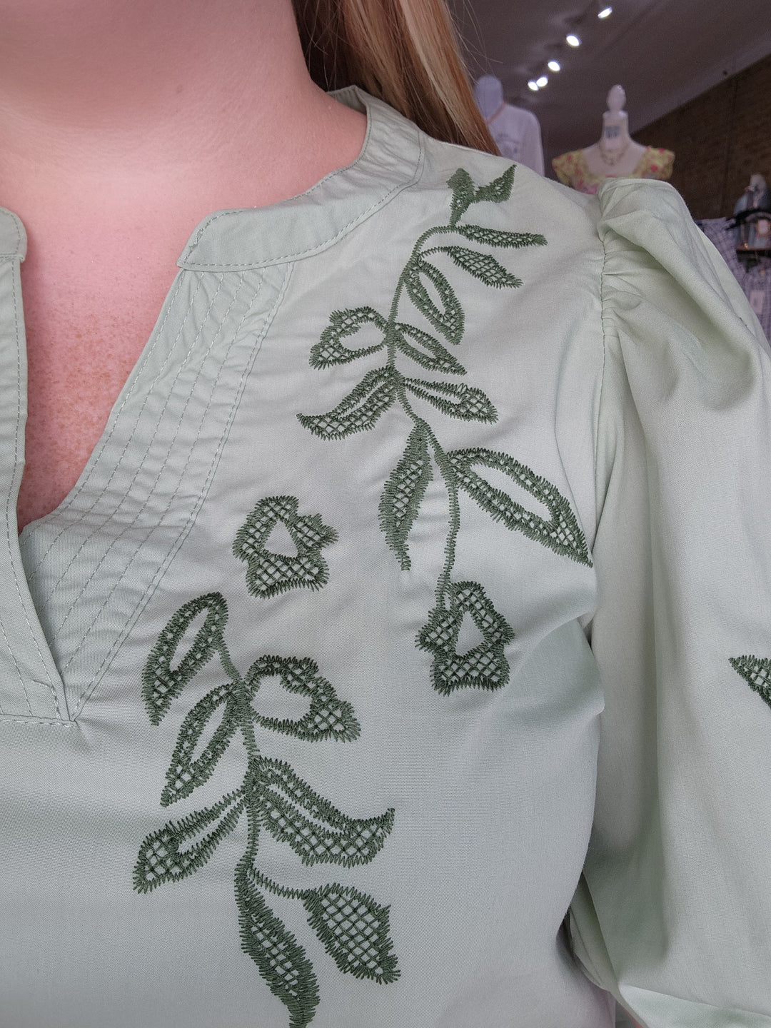 Sage Embroidered Peasant Blouse