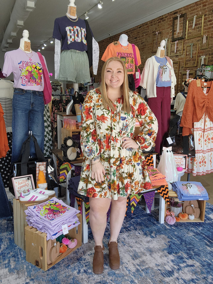 Fall Floral Tassel Dress