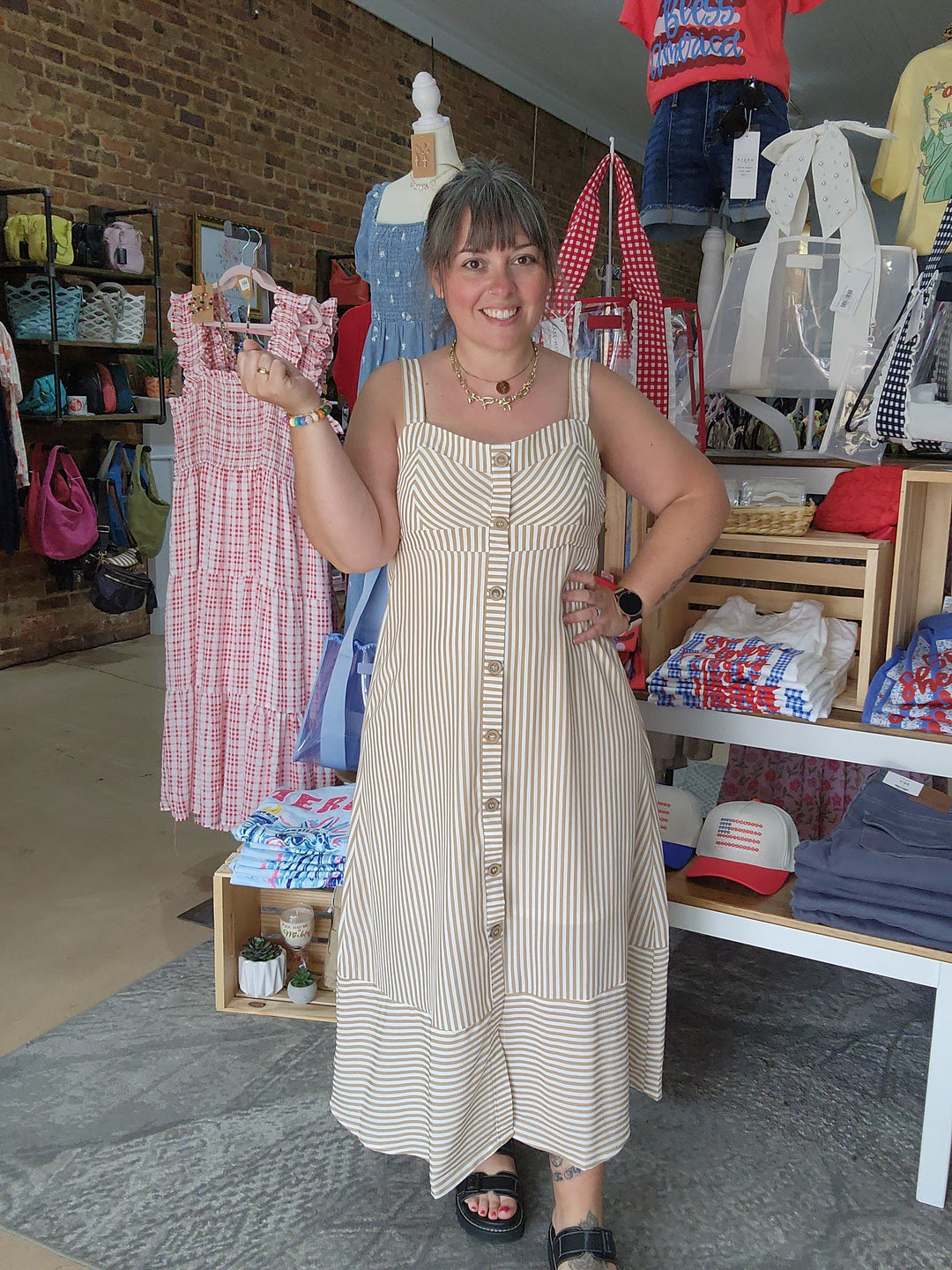 Stripe Sweetheart Button Dress