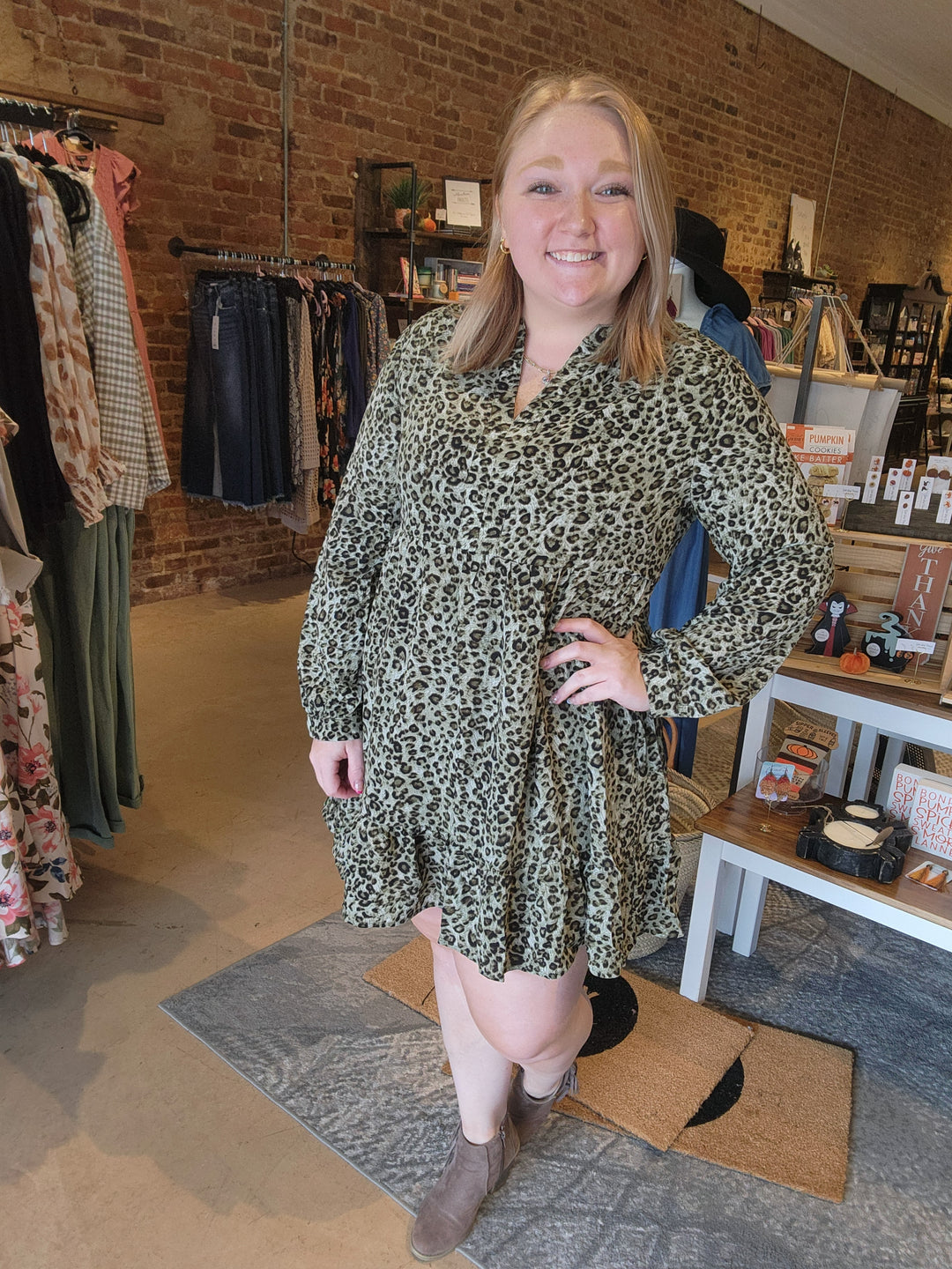 Olive Leopard Dress