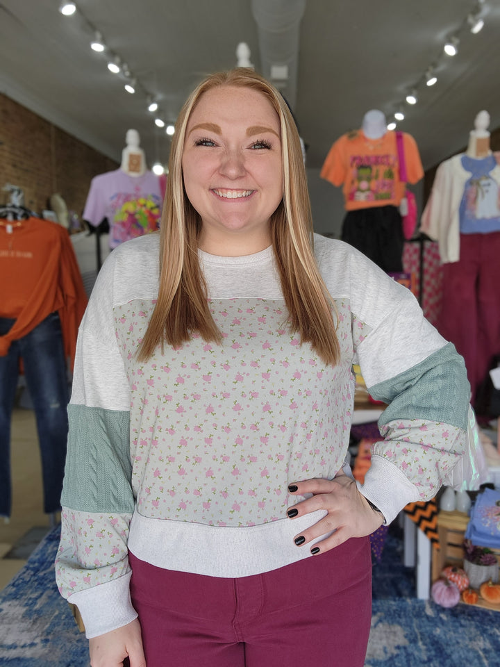 Floral Patchwork Contrast Sweatshirt