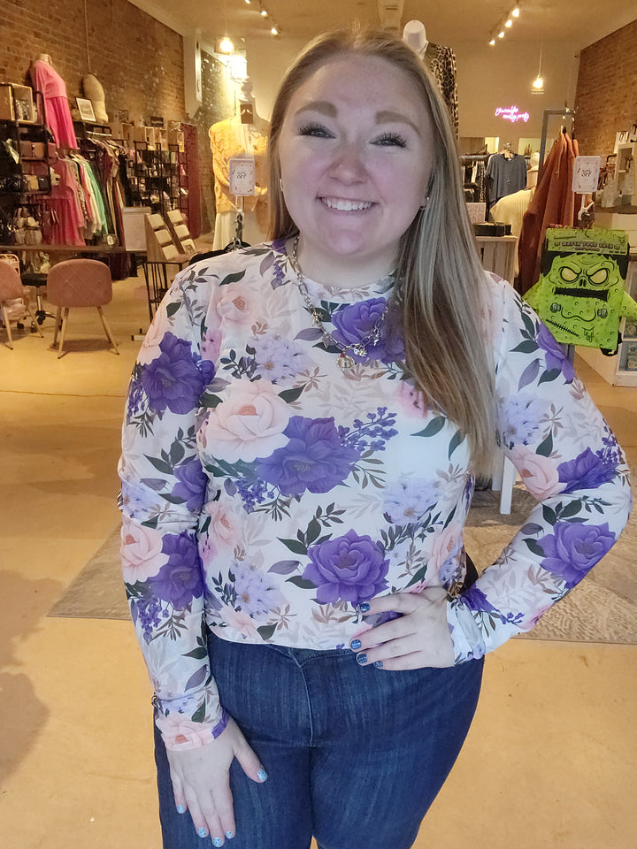 Purple Floral Mesh Shirt