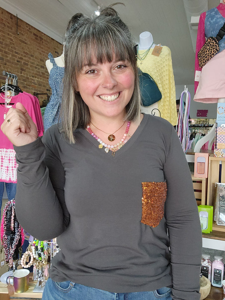 Sequin Pocket Long Sleeve Tee
