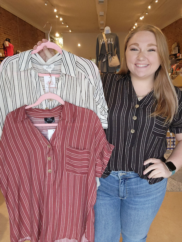 Stripe Half Button Top