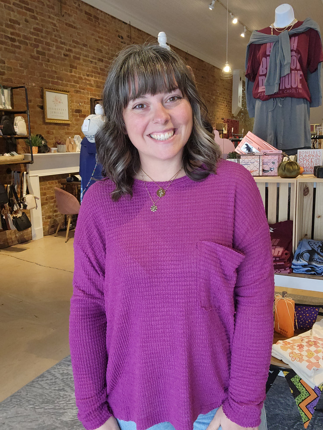 Front Pocket Waffle Top