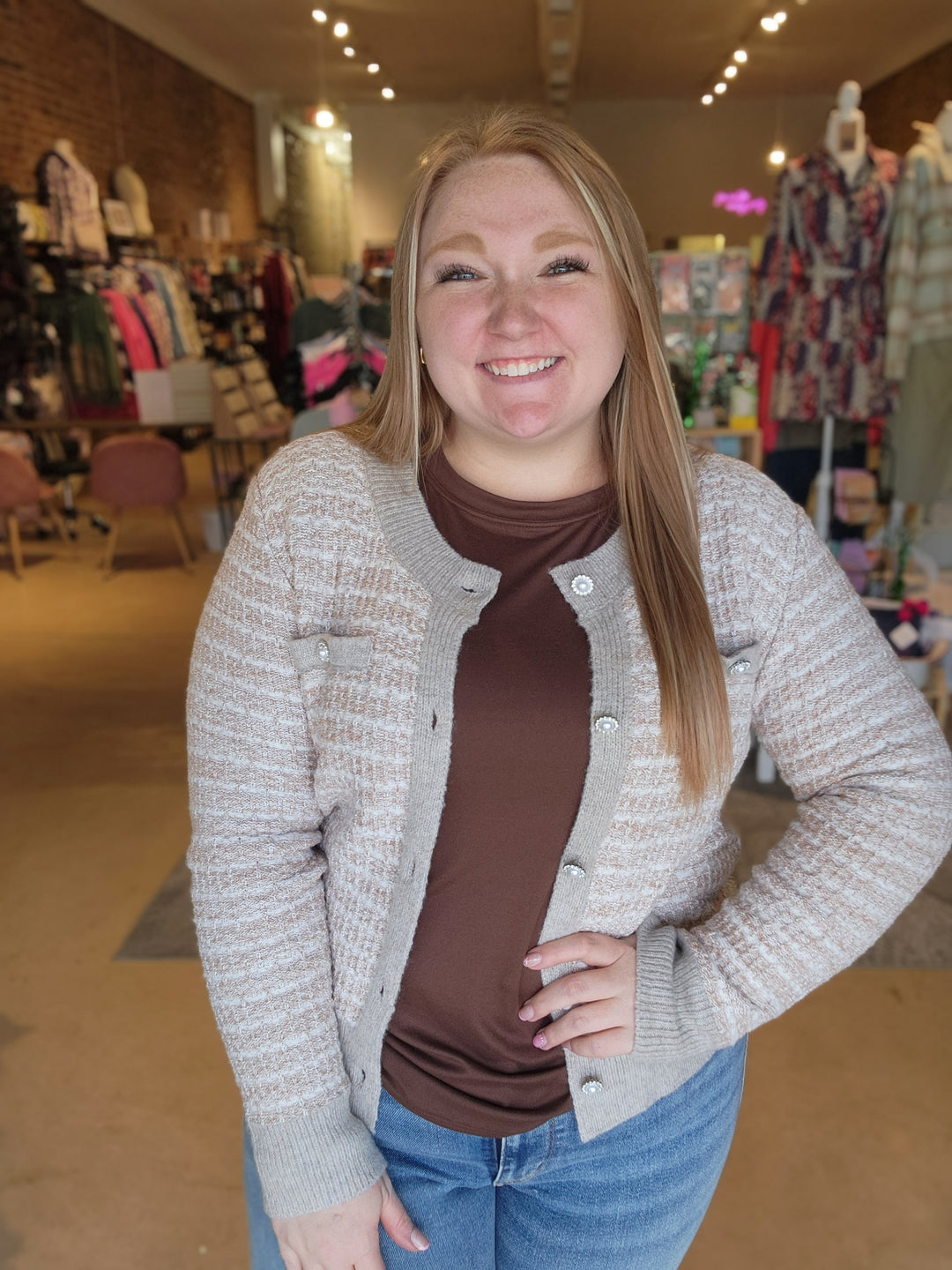 XL, 1X, 2X, 3X Pearl Button Grey Stripe Cardigan FINAL SALE
