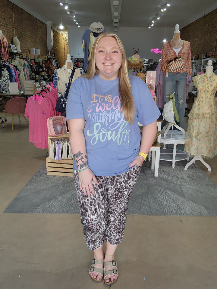 Leopard Ruched Ankle Length Pants