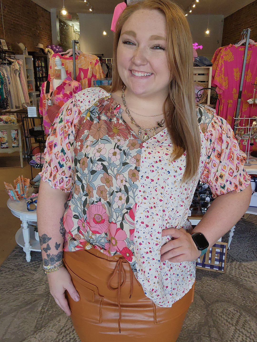 Floral Color Block Top