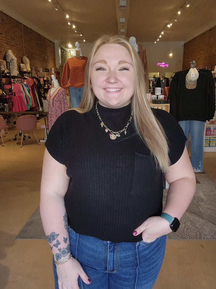 Mock Neck Mom Crop Sweater