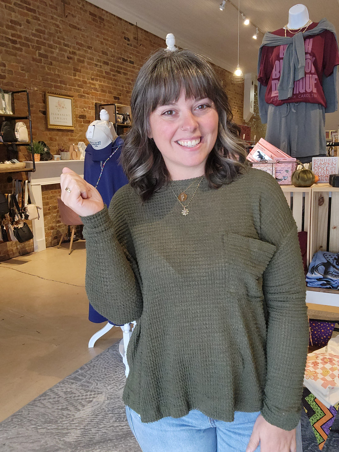 Front Pocket Waffle Top