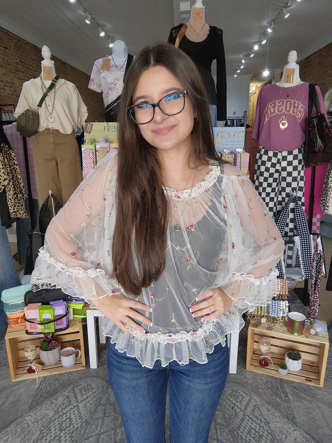 Floral Embroidered Tulle Top