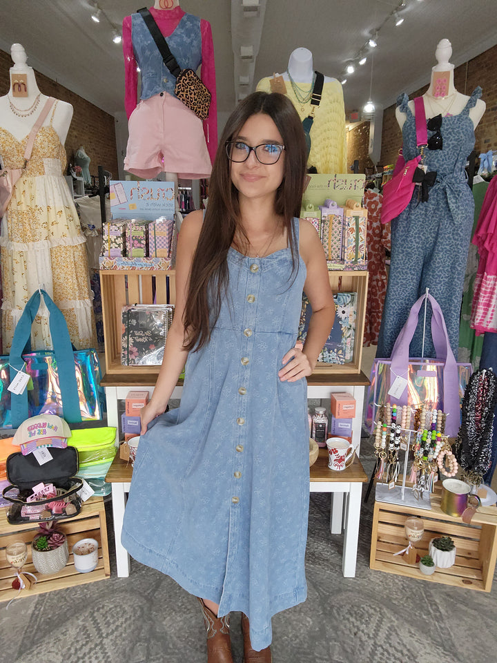 Floral Denim Jaquard Dress