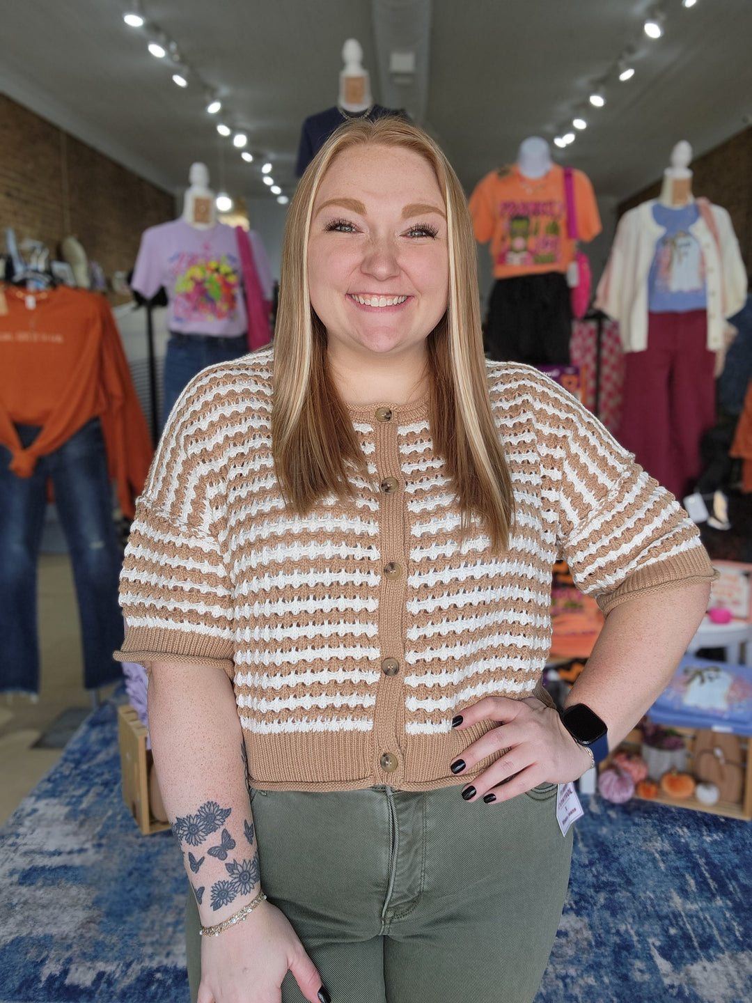 Stripe Short Sleeve Cardigan