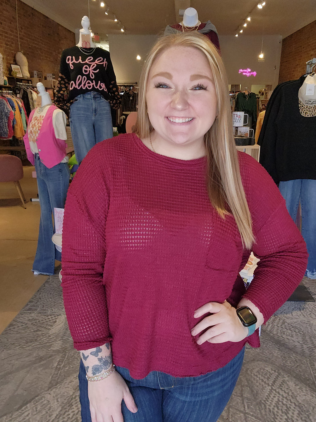 Front Pocket Waffle Top