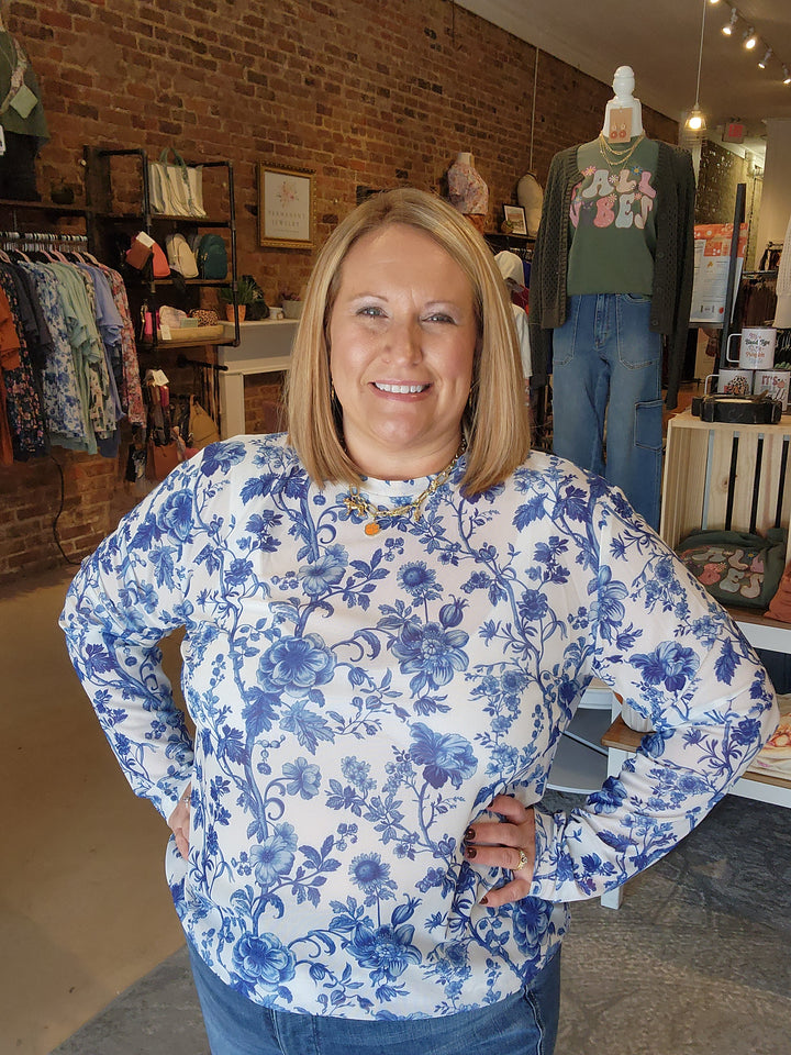 Navy Floral Mesh Shirt
