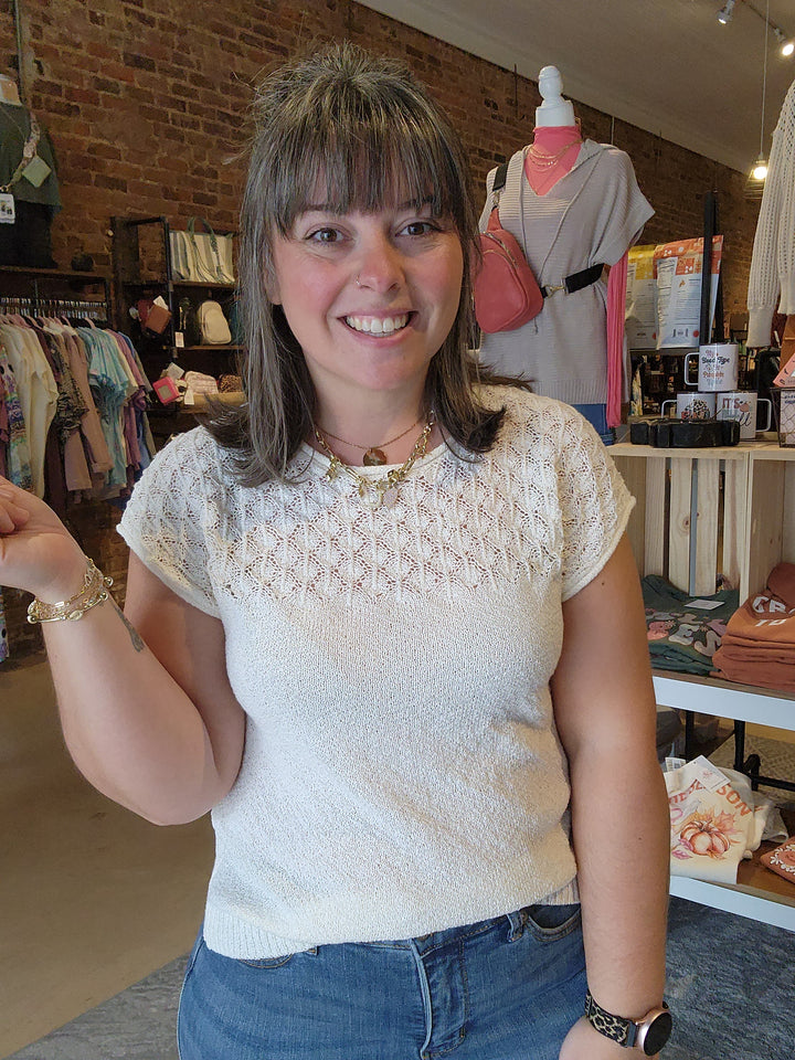 Eyelet Yoke Knit Top