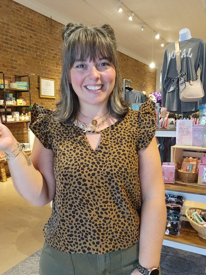Leopard Ruffle Sleeve Blouse