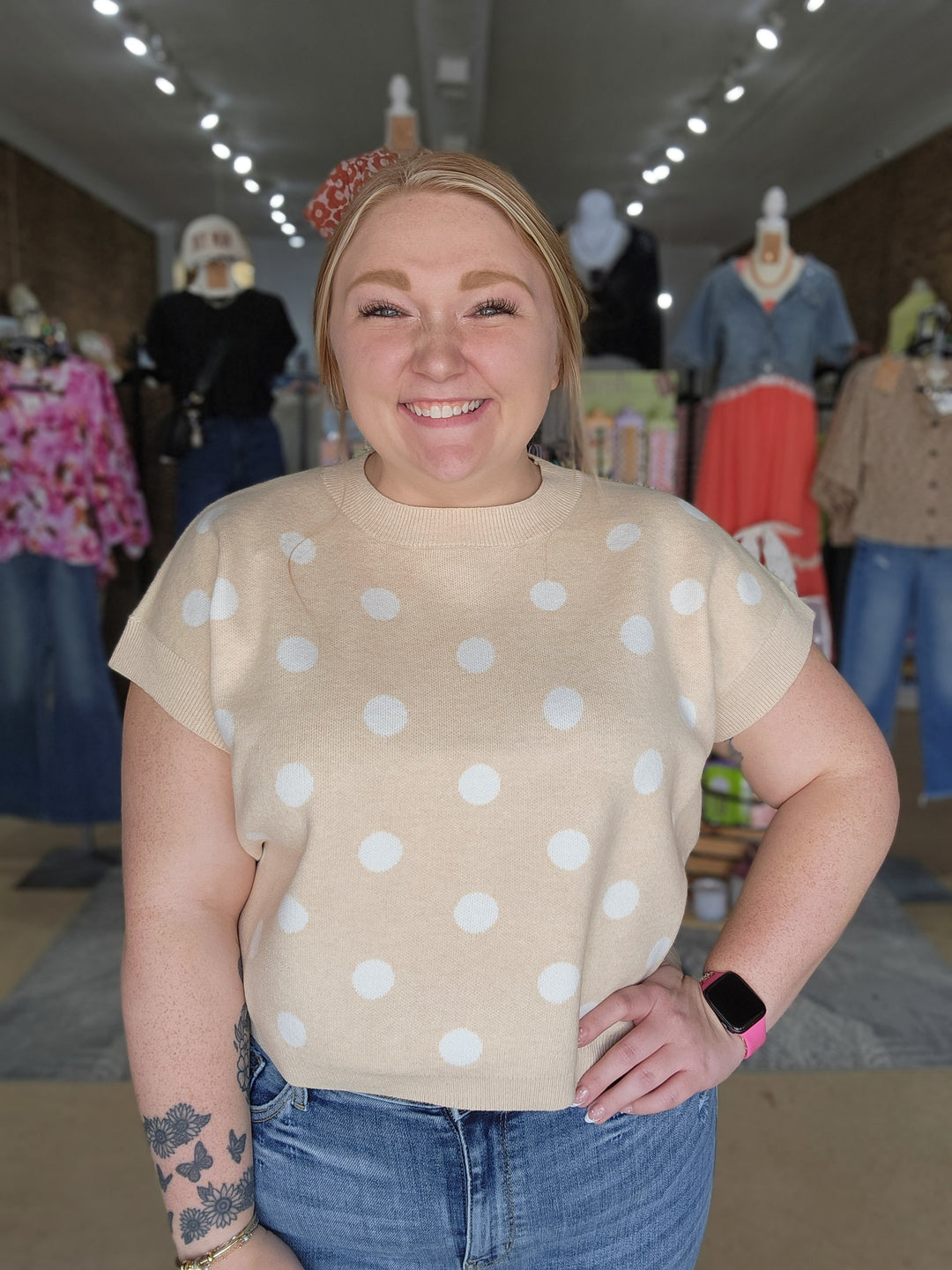 Polka Dot Sleeveless Knit Top