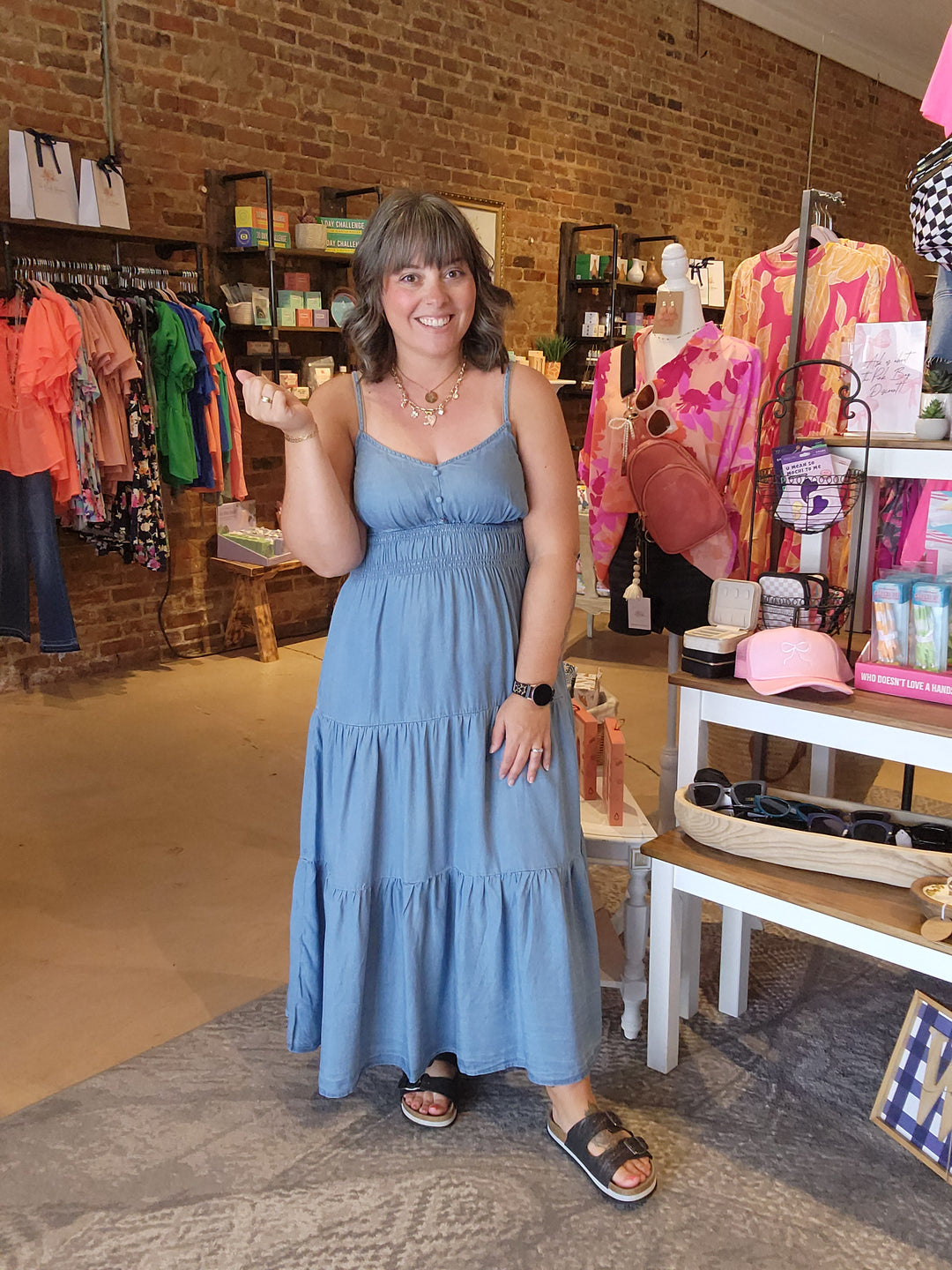 Chambray Sleeveless Midi Dress