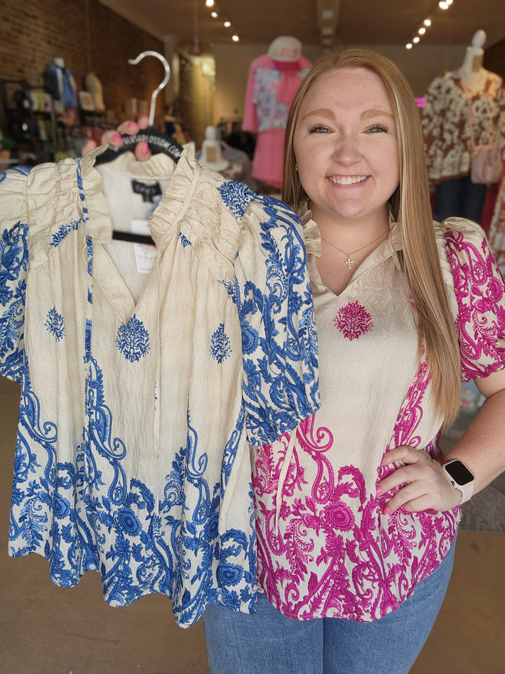 Printed Shirred Top